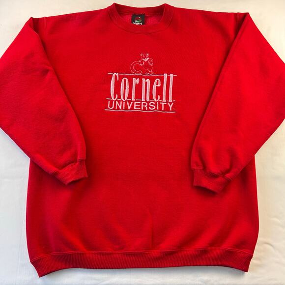 PM Sports Vintage Cornell University Red Sweatshirt embroidered mascot sz Large - Picture 1 of 7